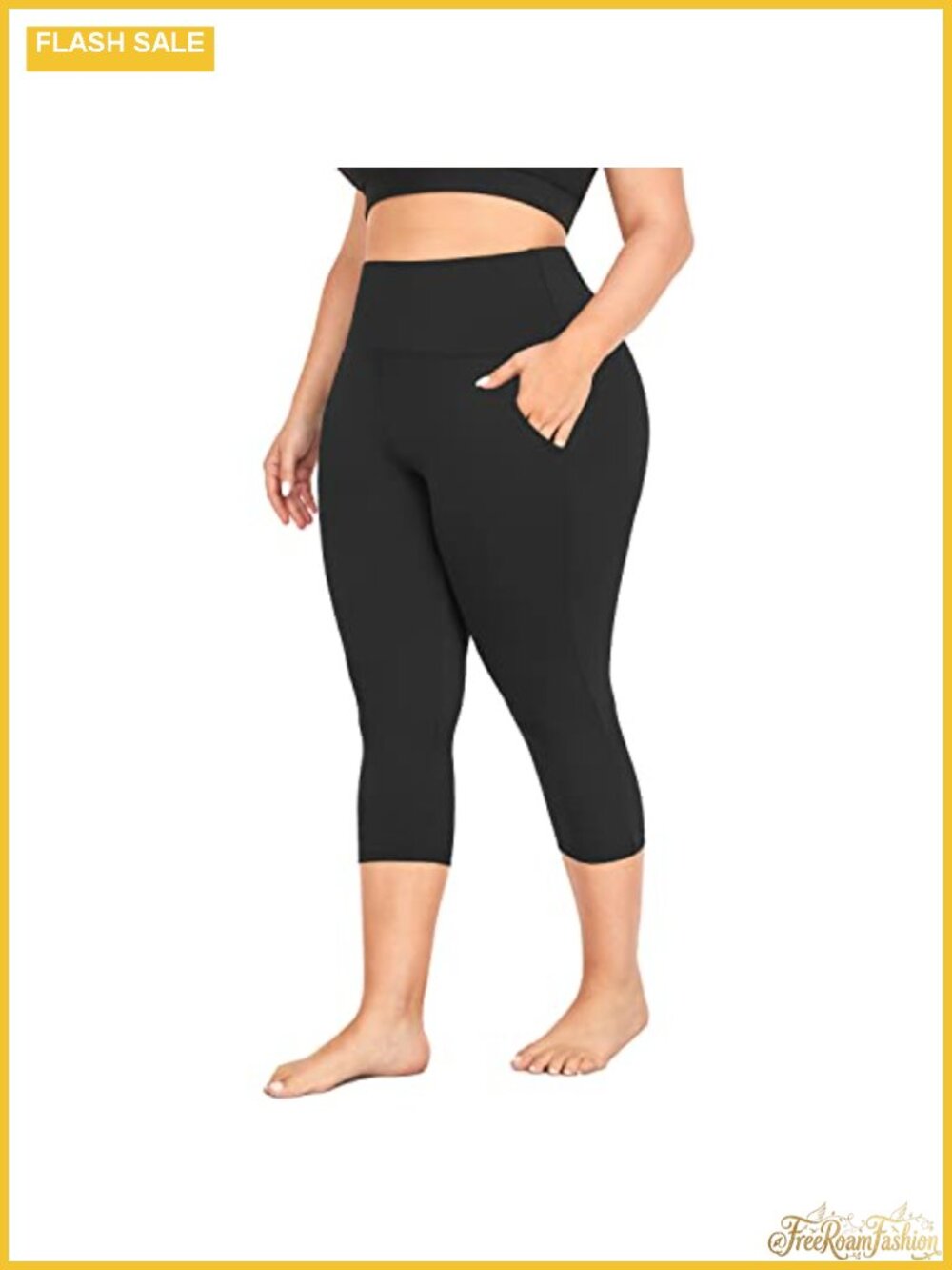 Plus Size Capri Leggings Women 4-Way Stretch Pants High Rise Yoga